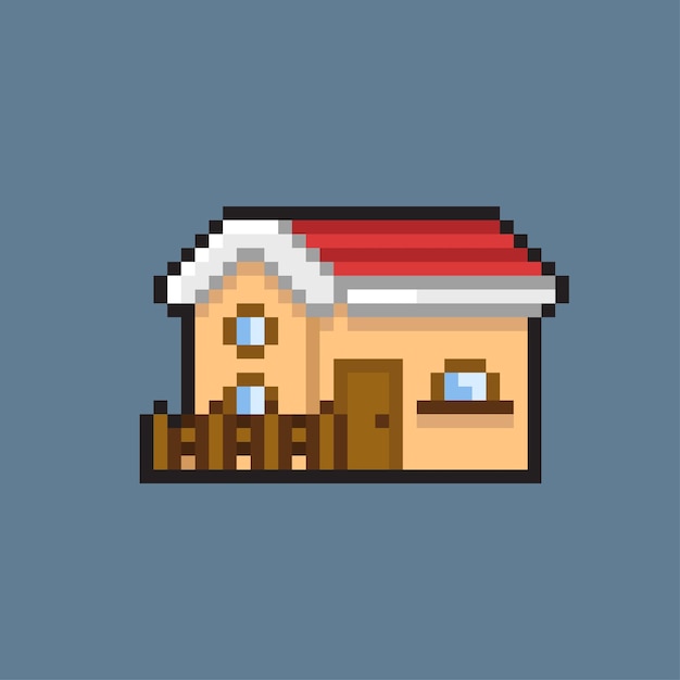 Premium Vector | A house with fence in pixel art styl