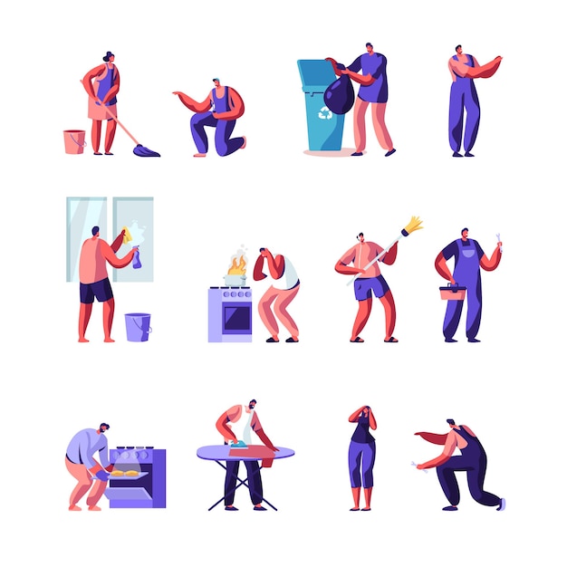 Premium Vector | Householders Characters Cleaning Home , Repair Masters ...