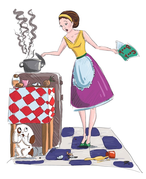 Premium Vector Housewife Cooking Vector Illustration