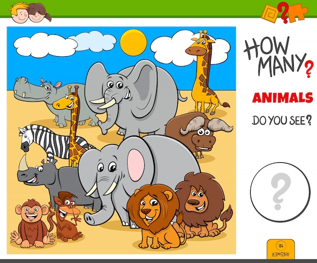 Premium Vector | How many animals educational task for kids