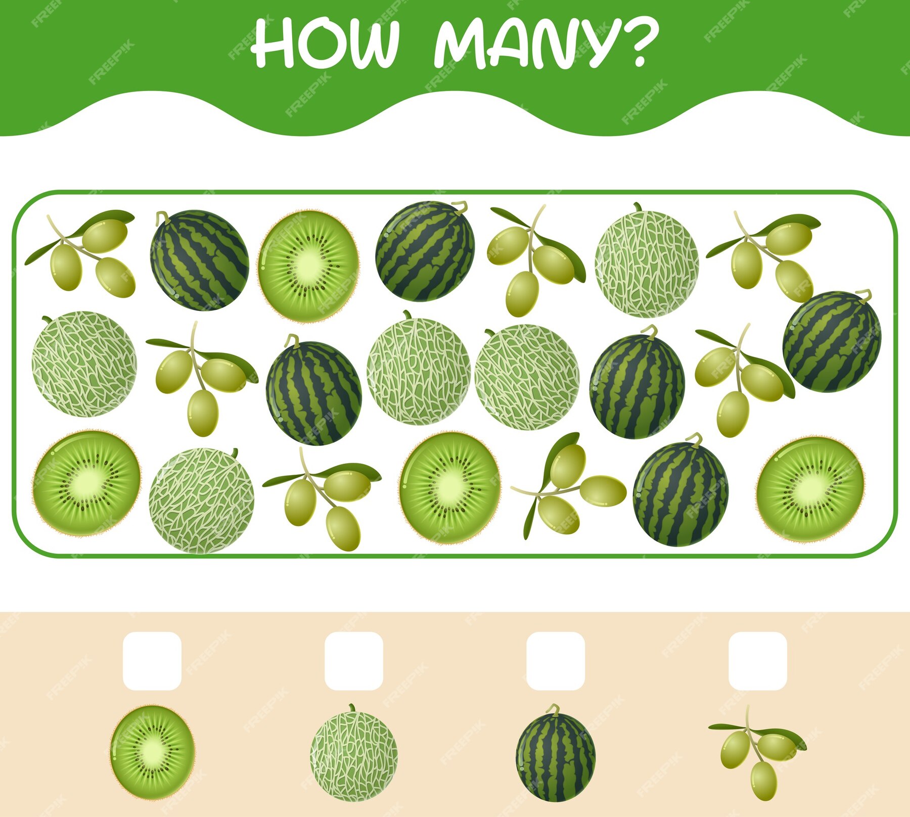 Premium Vector | How many cartoon fruits. counting game. educational ...