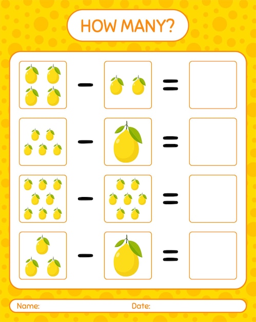 Premium Vector | How many counting game lemon. worksheet for preschool ...