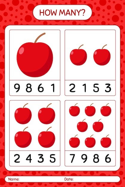 Premium Vector How Many Counting Game With Apple Worksheet For Preschool Kids Kids Activity Sheet Printable Worksheet