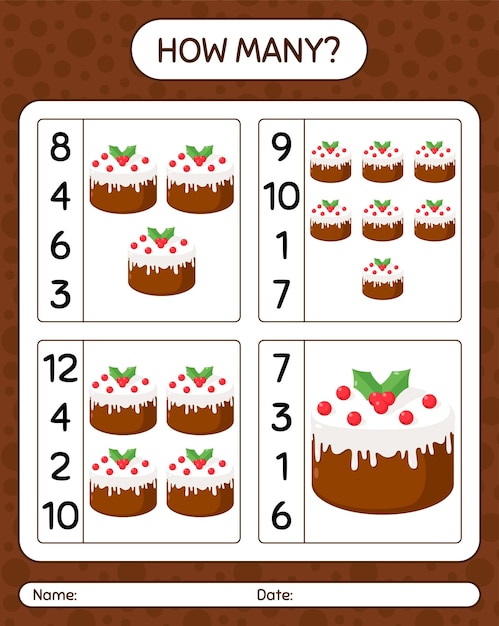 Premium Vector | How many counting game with christmas cake. worksheet ...