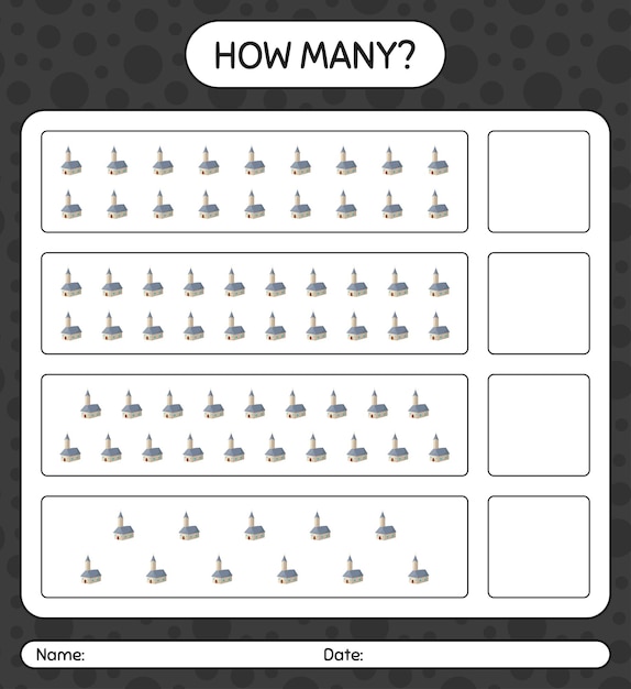 Premium Vector | How many counting game with church. worksheet for ...