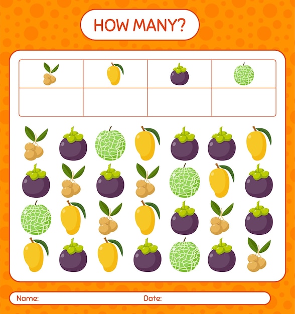 Premium Vector | How many counting game with fruit. worksheet for ...