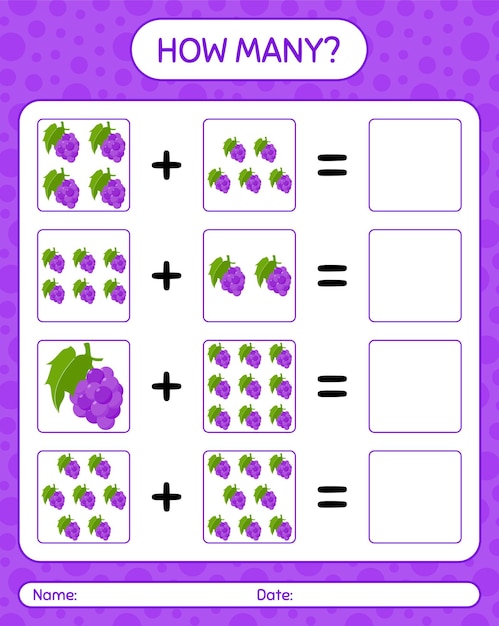 Premium Vector | How many counting game with grape. worksheet for ...