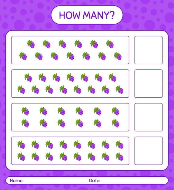 Premium Vector | How many counting game with grape worksheet for ...