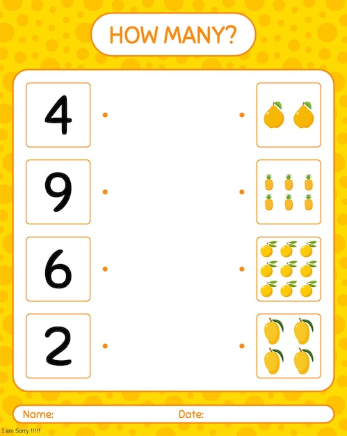 Premium Vector | How many counting game with honeydew melon, lemon ...