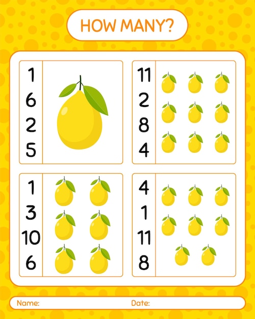 Premium Vector | How many counting game with lemon. worksheet for ...