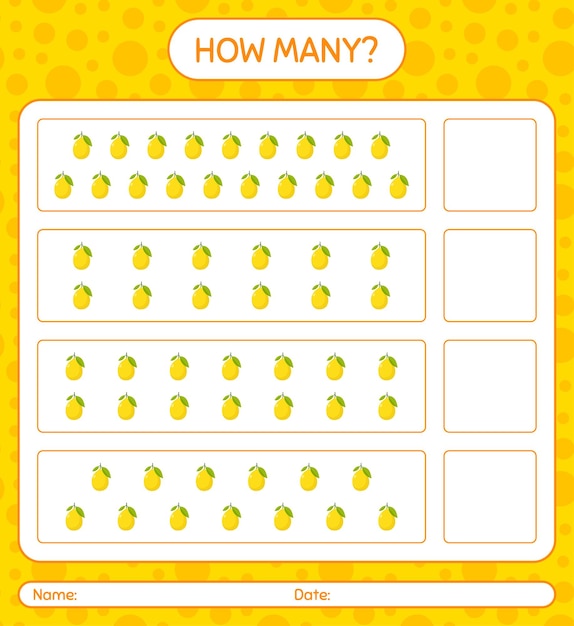 Premium Vector | How many counting game with lemon worksheet for ...