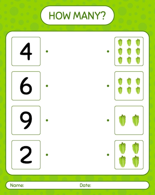 Premium Vector | How many counting game with lettuce. worksheet for ...