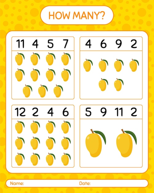 Premium Vector | How many counting game with mango. worksheet for ...