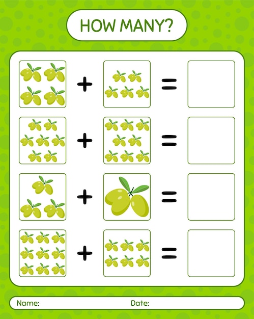 Premium Vector | How many counting game with olive. worksheet for ...