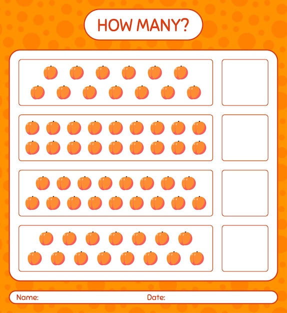 Premium Vector | How many counting game with peach worksheet for ...