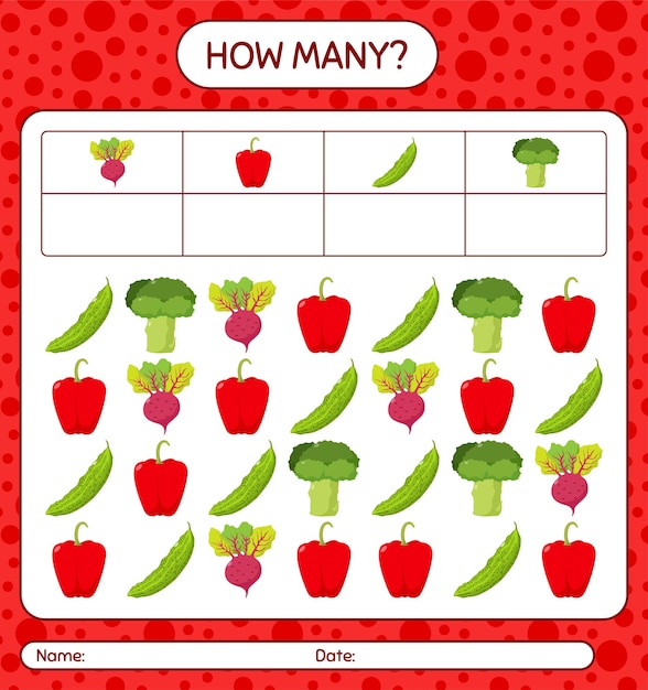 Premium Vector | How many counting game with vegetables. worksheet for ...