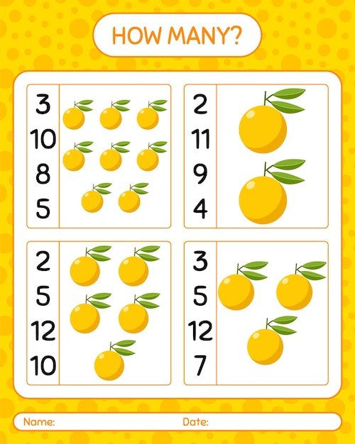 Premium Vector | How many counting game with yuzu. worksheet for ...