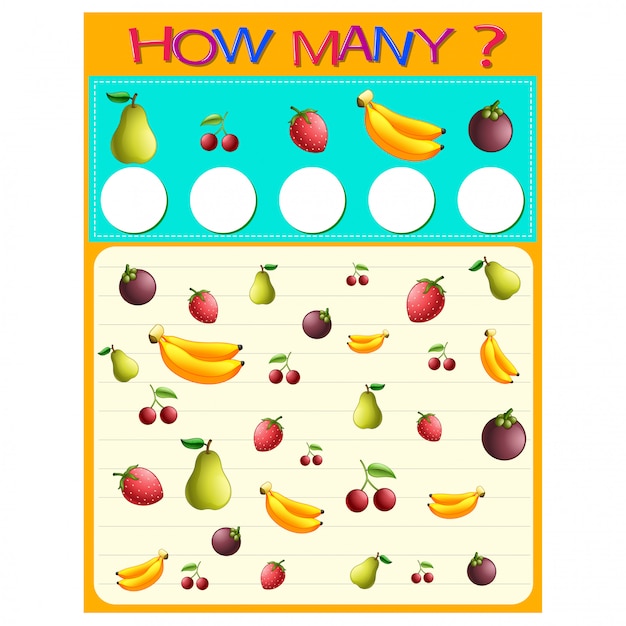 How many worksheet with many fruits Premium Vector