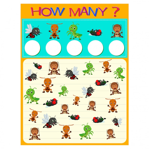 How many worksheet with many insects Premium Vector