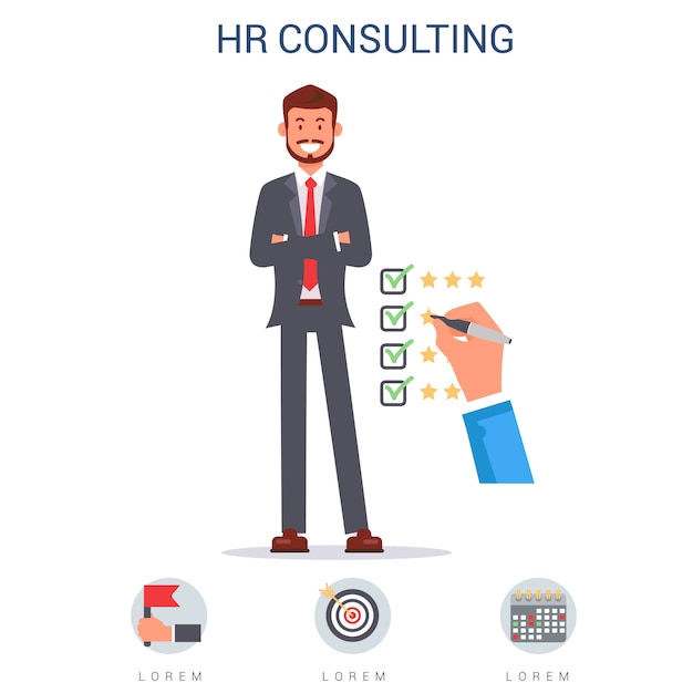 Hr consulting, hand ticking matching skills flat. Premium Vector