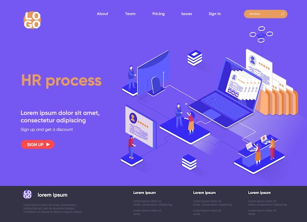 Premium Vector | Hr Process 3d Isometric Landing Page Illustration With ...