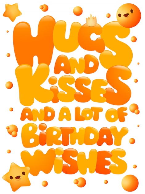 抱擁とキスお誕生日おめでとう絵文字コンセプトグリーティングカード レタリング プレミアムベクター