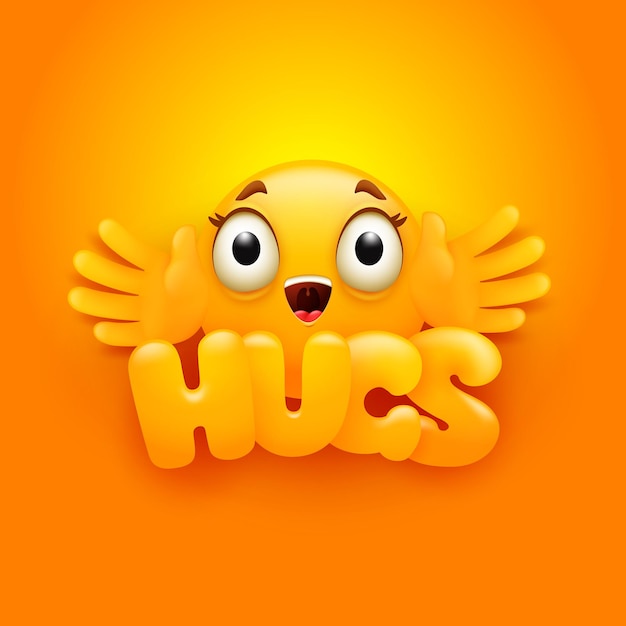 Premium Vector | Hugs card. yellow emoji character in cartoon 3d style.