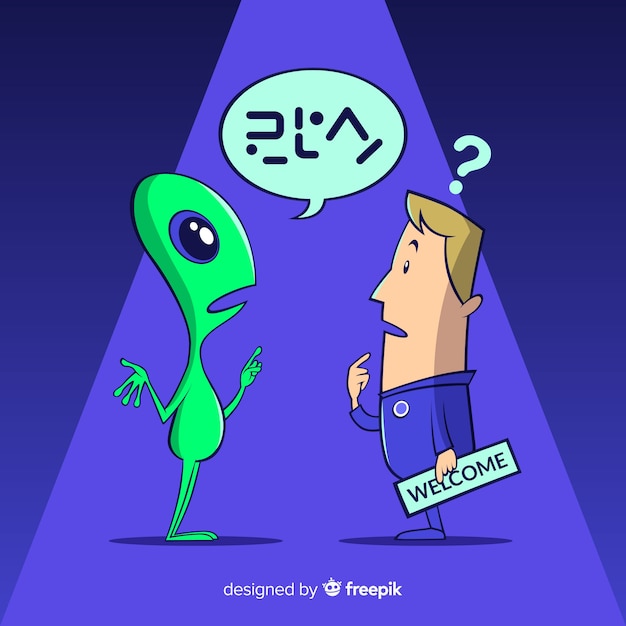 Human and alien speaking different languages
backgroun