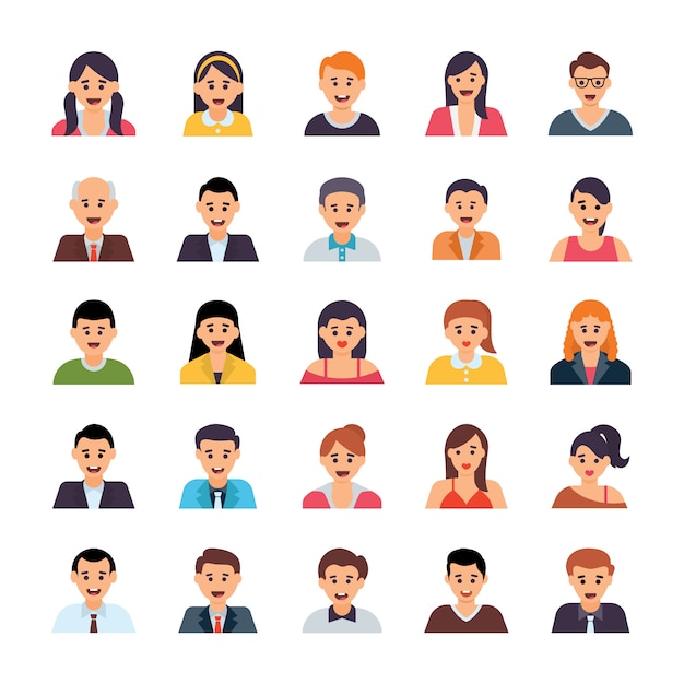 Premium Vector | Human avatars flat icons set