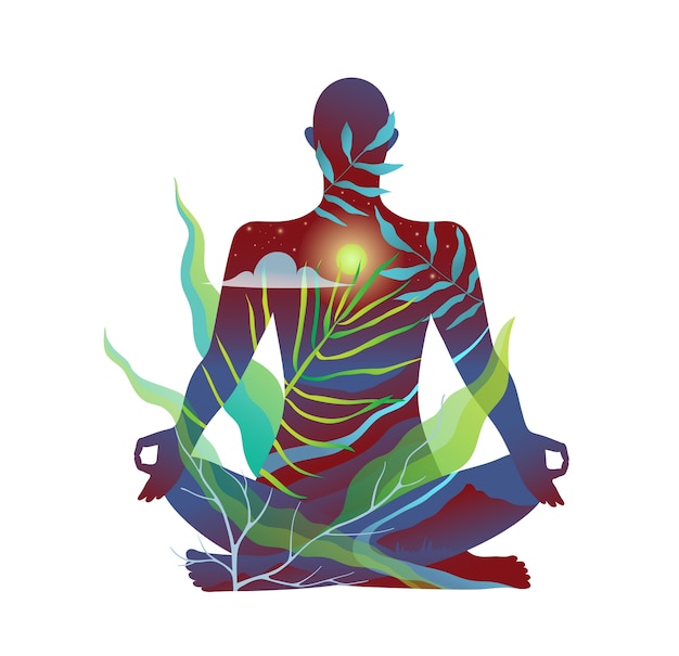 Download Premium Vector | Human body in nature meditation and yoga practice abstract design