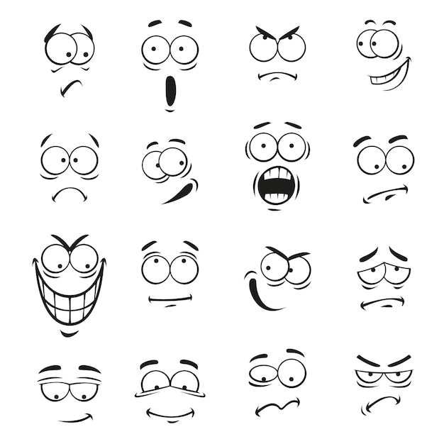 人間の漫画の絵文字の顔の表情のイラスト プレミアムベクター