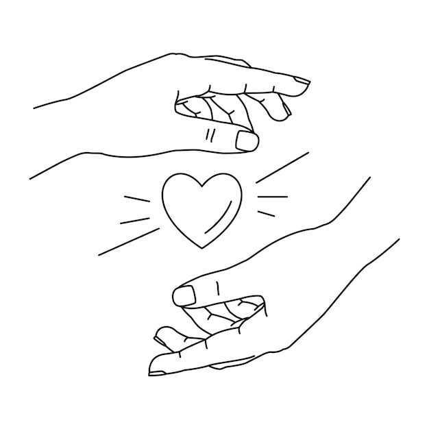 Premium Vector Human Hands Holding Heart Hand Drawn Line Art