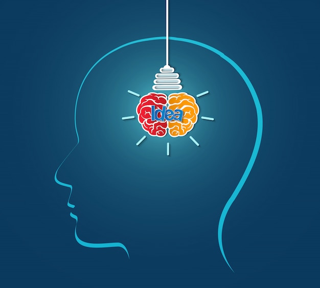人間の頭の創造的なアイデア脳アイコン電球 ビジネスでのスパーク成功 プレミアムベクター