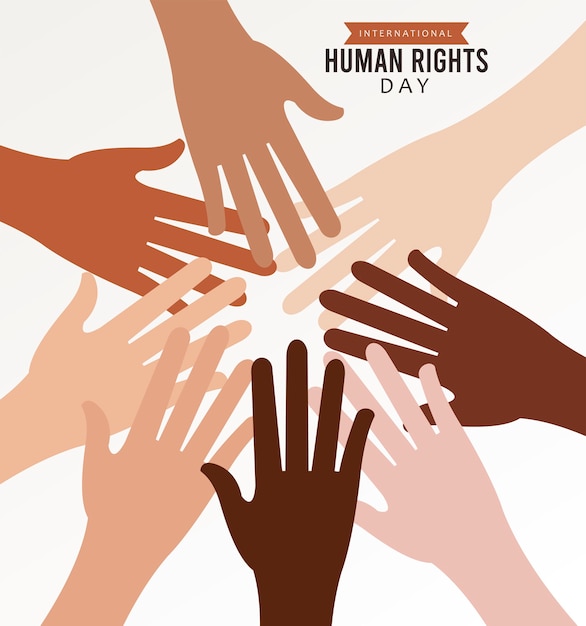 Premium Vector Human Rights Day Poster With Interracial Hands Around