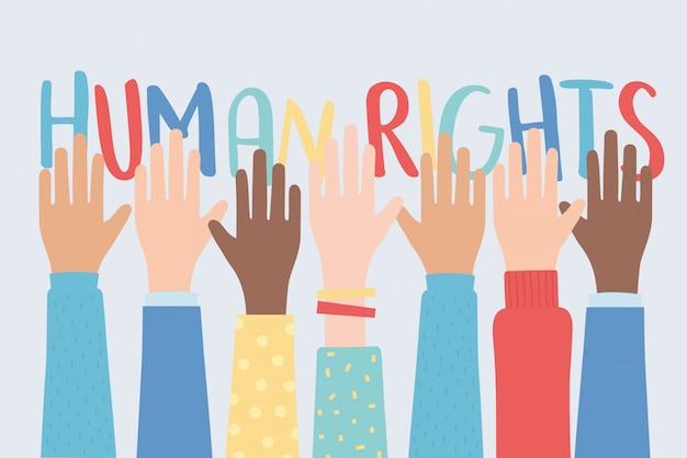 Premium Vector | Human rights, raised hands together community vector ...