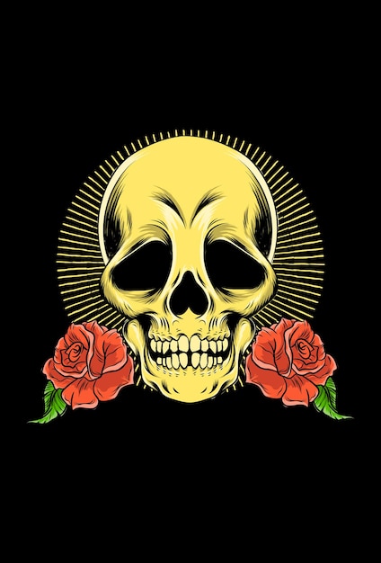 Premium Vector Human Skull With Flower Rose Vector Illustration 