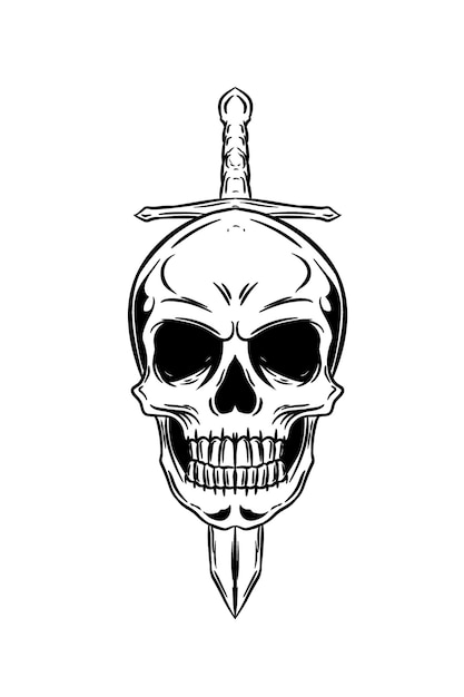 Premium Vector | Human skull with sword vector illustration