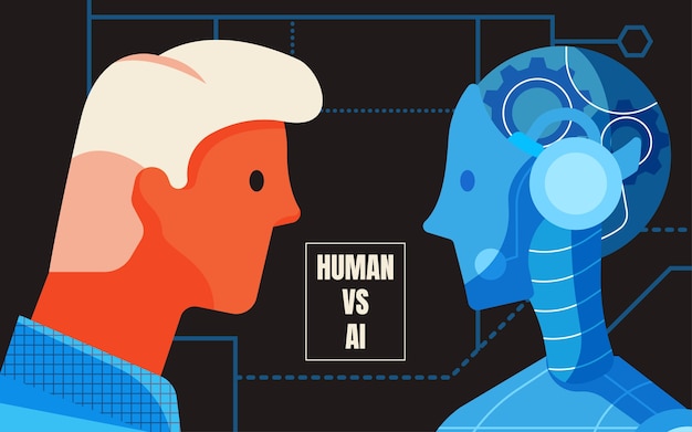 Premium Vector Human Vs Artificial Intelligence Concept