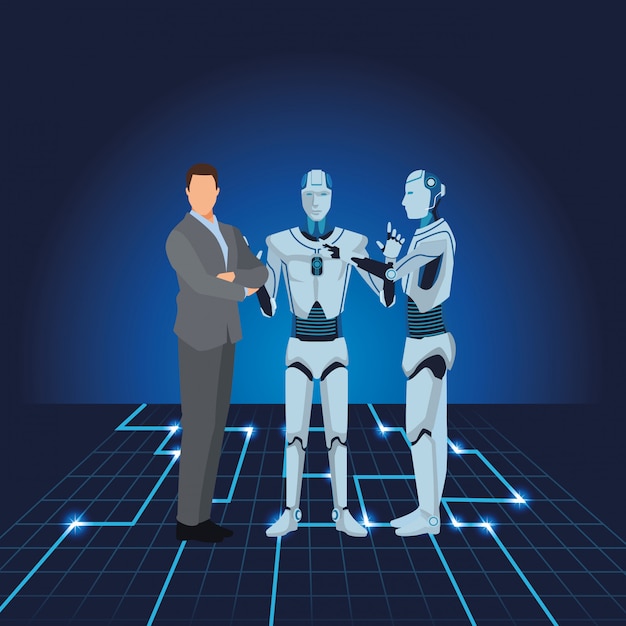 Premium Vector | Humanoid robot and businessman
