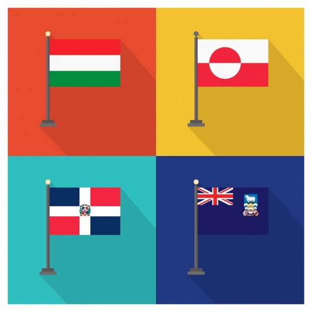 ハンガリーグリーンランドドミニカ共和国とフォークランド諸島の国旗 無料のベクター