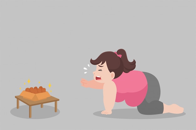 Hungry Fat Woman Want To Eat Drumsticks Premium Vector