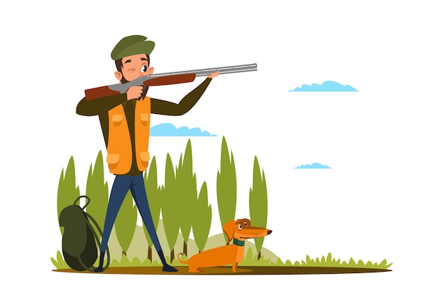 Premium Vector | Hunting With Gun Dog Flat Illustration, Young Hunter ...