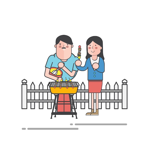Husband and wife having a barbecue\
vector