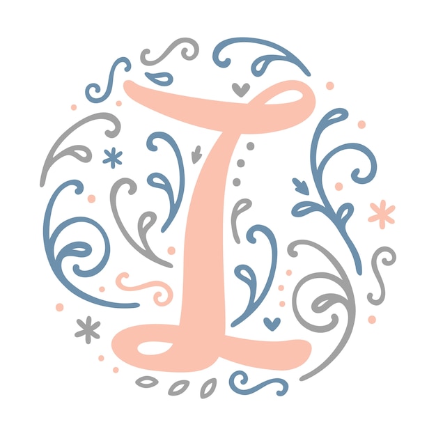 Download Premium Vector | ' i ' letter monogram design - feminine style alphabet letter floral round clipart