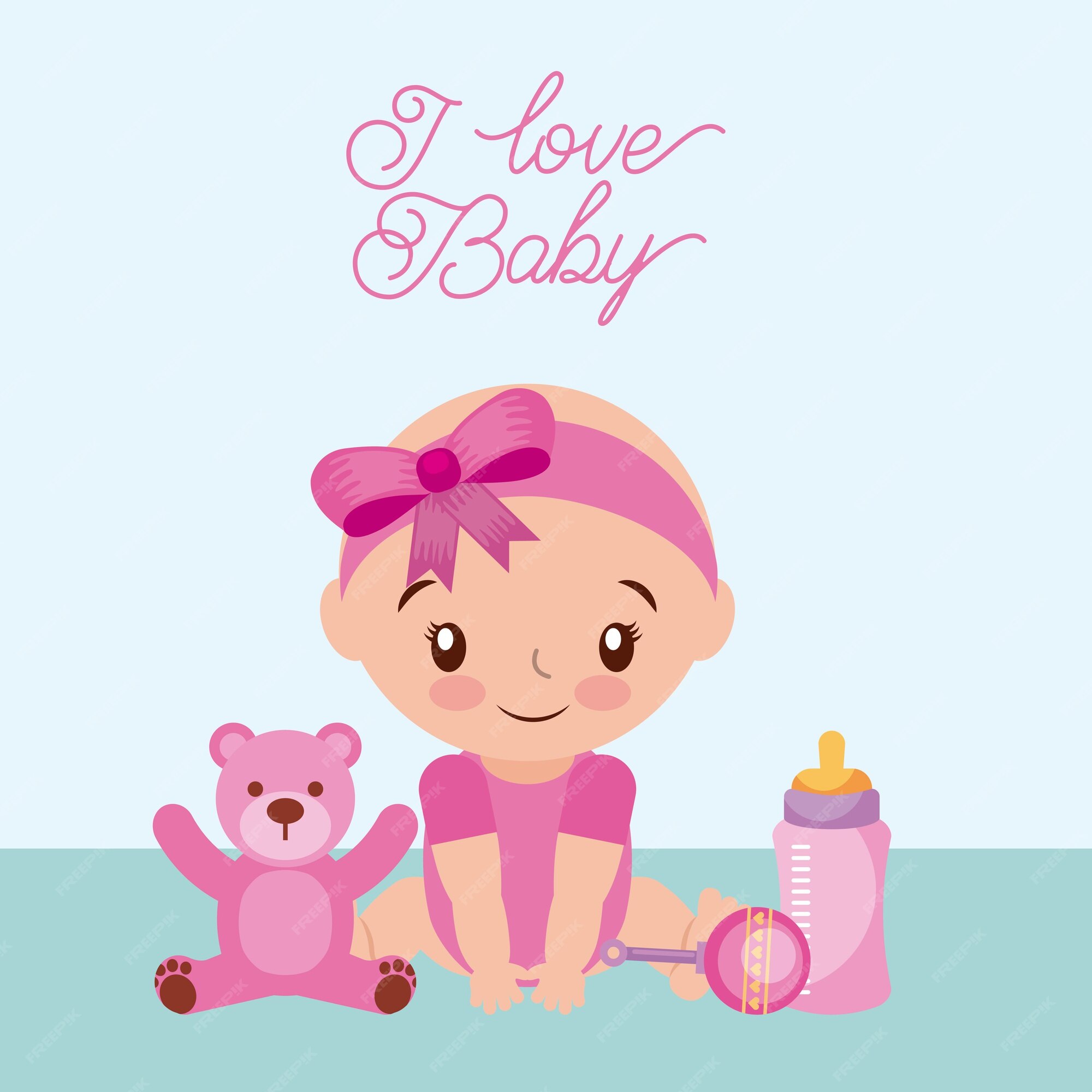 Premium Vector | I love baby girl teddy rattler and bottle milk