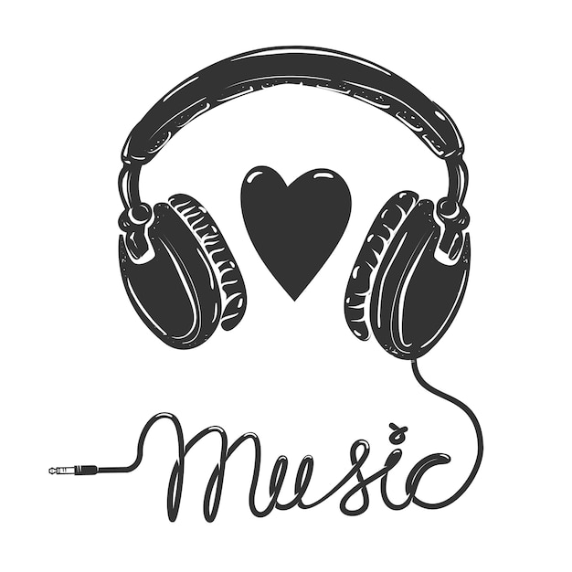 Premium Vector | I love music. headphones with text on white background ...