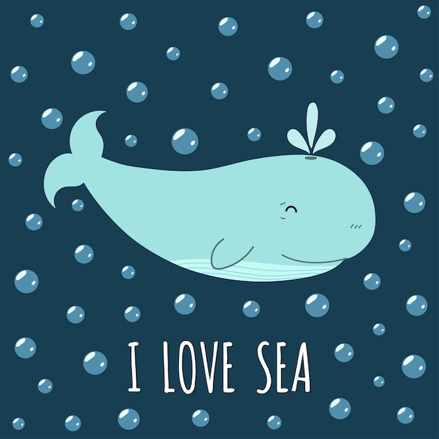 Download Premium Vector | I love sea card with a cute whale.