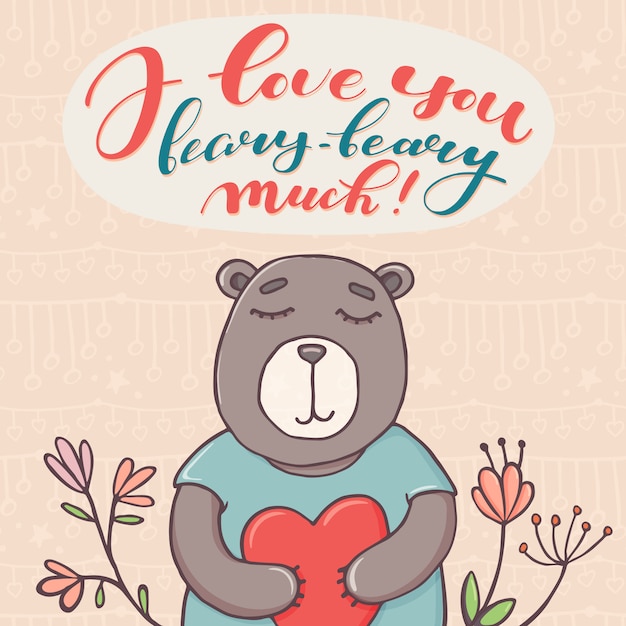 Premium Vector I love you beary much, valentine day greeting card