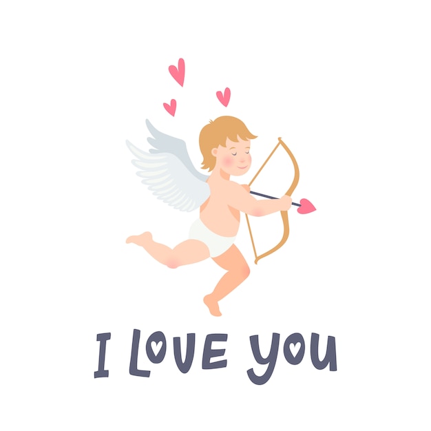 Premium Vector | I love you inscription and angel on white background.