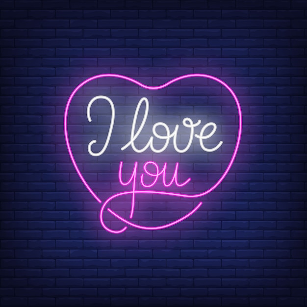 Download I love you neon lettering in heart frame. romance, saint ...